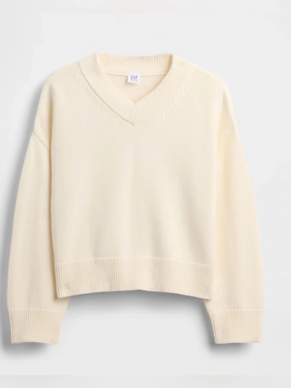 GAP Kids Boxy Cream V-Neck‎ Pullover Unisex Sweater Size M/8